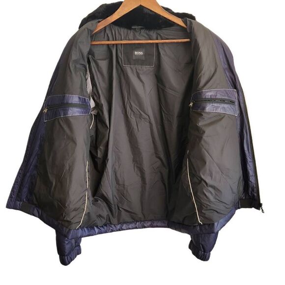 BOSS HUGO BOSS Men's Plum and Black Doobie Down Puffer Fur Collar Jacket Size 42 - Picture 4 of 6